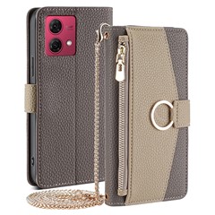 For Motorola Moto G84 5G Case PU Leather Stand Crossbody Wallet Phone Cover - Grey