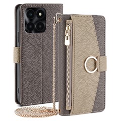 For Honor X6a 4G Case PU Leather Zipper Pocket Wallet Phone Cover - Grey