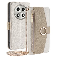 For Oppo A2 Pro 5G Case PU Leather Wallet Phone Cover with Makeup Mirror - White
