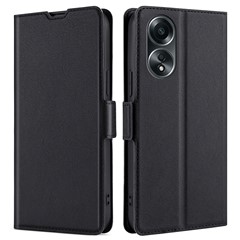 For Oppo A58 4G Case Leather Anti-scratch Card Slot Ultra Thin Phone Cover - Black