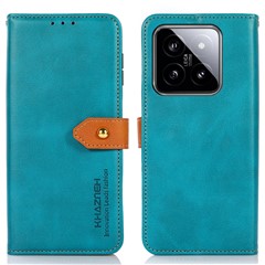 KHAZNEH For Xiaomi 14 Leather Case Gold Magnetic Buckle Wallet Cover - Blue