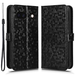 For Google Pixel 8a Case Shockproof PU Leather Flip Wallet Phone Cover with Strap - Black