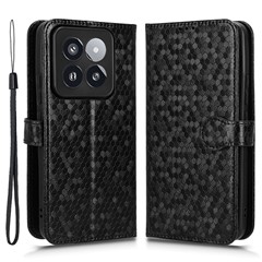 For Xiaomi 14 Pro Case Scratch-resistant PU Leather Stand Phone Shell with Strap - Black