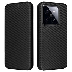 For Xiaomi 14 Leather Case Card Holder Carbon Fiber Texture Phone Cover - Black