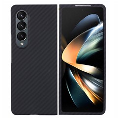 For Samsung Galaxy Z Fold4 5G Cell Phone Case 1500D Coarse Texture Aramid Fiber Anti-drop Cover (Big Rear Lens Hole) - Black