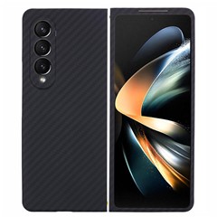 For Samsung Galaxy Z Fold4 5G Case 1500D Coarse Texture Aramid Fiber Anti-scratch Smartphone Cover (Precise Lens Cutout) - Black