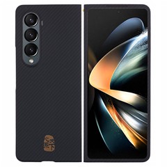 For Samsung Galaxy Z Fold4 5G Case Aramid Fiber 600D Fine Texture Smartphone Cover (Big Rear Lens Hole) - Gold Chinese Character