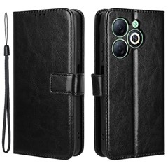 For Infinix Smart 8 4G X6525 / Smart 8 HD 4G Phone Case PU Leather Crazy Horse Texture Wallet Cover - Black