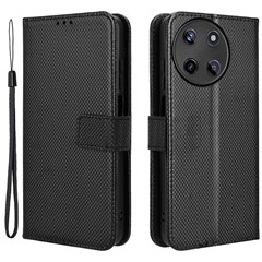 For Realme 11 4G (159.9x73.3x7.95mm) Phone Case PU Leather Wallet Flip Folio Cover - Black