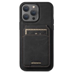 SUTENI H16 For iPhone 15 Pro Case Compatible with MagSafe Litchi Texture PU Leather Cover - Black