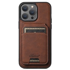SUTENI H16 For iPhone 14 Pro Case Detachable Imprint Magnetic PU Leather Phone Shell - Brown
