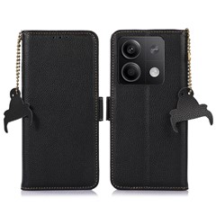 For Xiaomi Redmi Note 13 5G / 13 5G (China) Case Anti-fall RFID Blocking Genuine Cow Leather Smart Phone Cover - Black