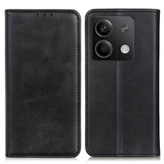 For Xiaomi Redmi Note 13 5G / 13 5G (China) Magnetic Phone Case Split Leather Cowhide Texture Wallet Cover - Black