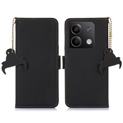 For Xiaomi Redmi Note 13 5G / 13 5G (China) Case RFID Blocking Genuine Cow Leather Wallet Mobile Phone Cover - Black