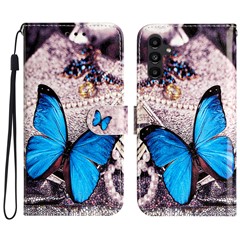 For Samsung Galaxy A35 5G Magnetic Case Pattern Printing PU Leather Phone Stand Cover -  Blue Butterfly