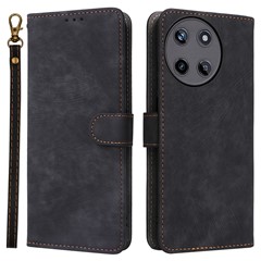 For Realme 11 4G (159.9x73.3x7.95mm) RFID Blocking Phone Case PU Leather Magnetic Flip Folio Cover - Black