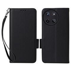 For Realme 11 4G (159.9x73.3x7.95mm) PU Leather Case Wallet Flip Protective Phone Cover - Black