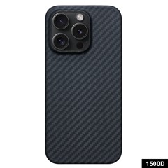 Black Phone Shell for iPhone 15 Pro Case 1500D Coarse Texture Aramid Fiber Phone Cover (Big Lens Cutout)