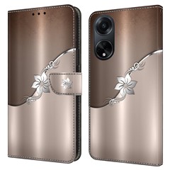 For Oppo A98 5G / A1 5G PU Leather Cover 3D Pattern Mobile Phone Case - Silver Flower
