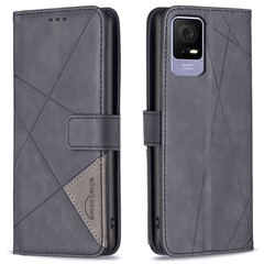 BINFEN COLOR For TCL 405 Phone Cases Wallet Stand Geometry Imprint Leather Cover - Black
