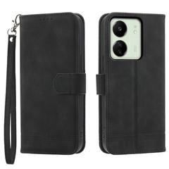 DIERFENG DF-03 For Xiaomi Redmi 13C 4G / 13C 5G / Poco C65 4G / Poco M6 5G / 13R 5G Case PU Leather Flip Card Holder Smartphone Cover - Black