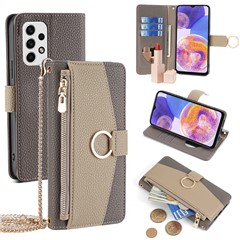 For Samsung Galaxy A23 5G (Global Version)  /  A23 4G Leather Case Phone Cover Stand Wallet with Strap - Grey