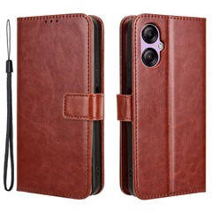 For BLU G53 Case Crazy Horse PU Leather Scratch-proof Wallet Phone Cover with Wrist Strap - Brown