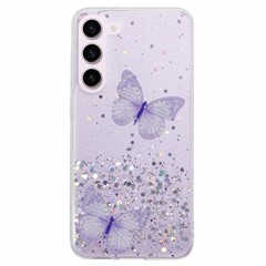 AW Series For Samsung Galaxy S23 Sparkle Epoxy Case TPU+PVC Big Rear Lens Hole Protective Cover - Purple