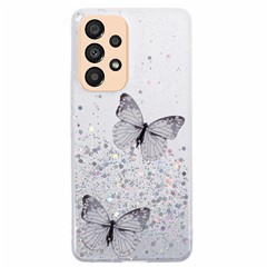 AW Series Case for Samsung Galaxy A23 5G (Global Version) / A23 4G Shell Sparkle Epoxy Butterfly Decor Big Rear Lens Hole Phone Cover - White