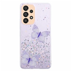 AW Series For Samsung Galaxy A32 5G / M32 5G Cell Phone Case Butterfly Decor Sparkle Epoxy Cover with Big Rear Lens Hole - Purple