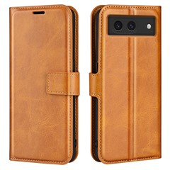 For Google Pixel 8a Wallet Phone Case Calf Texture PU Leather Protective Phone Cover - Yellow