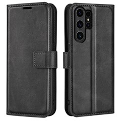 For Samsung Galaxy S24 Ultra Case Calf Texture PU Leather Protective Wallet Phone Cover - Black
