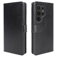 For Samsung Galaxy S24 Ultra Case Crazy Horse Texture Wallet Phone Case PU Leather Flip Cover - Black