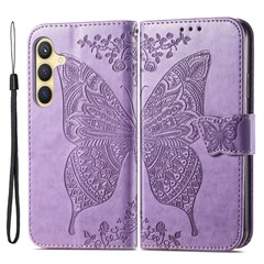 For Samsung Galaxy S24 Case Butterfly Pattern Leather Wallet Cover - Light Purple