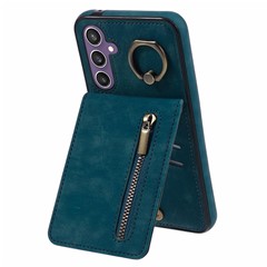 For Samsung Galaxy S24+ Magnetic Case Retro PU+TPU Kickstand Back Cover - Blue