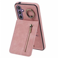For Samsung Galaxy A54 5G Case  RFID Blocking Retro Texture PU+TPU Phone Cover with Card Slots - Pink