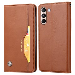 For Samsung Galaxy S24 Cell Phone Case Magnetic Closing PU Leather Wallet Cover - Light Brown