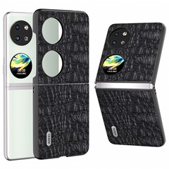 ABEEL For Huawei Pocket 2 Case Genuine Cow Leather+PC Canopy Texture Phone Cover - Black
