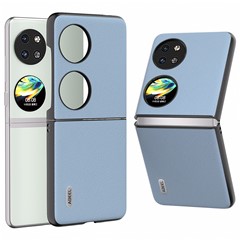 ABEEL For Huawei Pocket 2 Case Genuine Cow Leather+PC Waves Texture Phone Cover - Blue