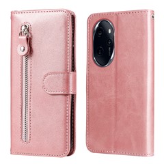 For Honor 100 Pro 5G Calfskin Zipper Case Wallet Leather Phone Cover - Pink