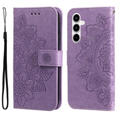 For Samsung Galaxy A35 5G Case Floral Pattern PU Leather Wallet Stand Phone Cover - Purple