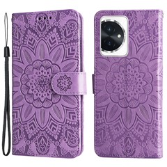 For Honor 100 5G Sunflower Leather Case Phone Cover Wallet Stand - Purple