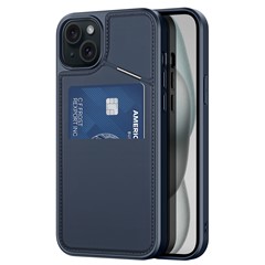 DUX DUCIS Rafi II Series for iPhone 15 Plus Kickstand Case Magnetic Phone Cover Card Holder - Blue