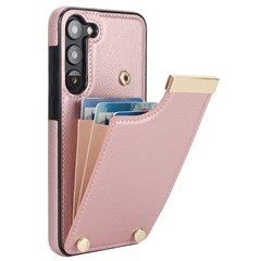 For Samsung Galaxy S23+ Cell Phone Case TPU+PU Leather Card Holder Cover with Hardware Decor - Rose Gold