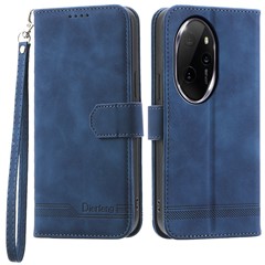 DIERFENG DF-03 for Honor 100 Pro 5G Leather Case Wallet Cover Lines Imprint - Blue