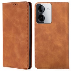 For vivo iQOO Z8x 5G / Y78t 5G Phone Case Card Holder Slots Leather Stand Flip Cover - Light Brown