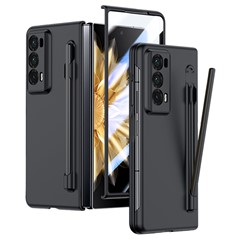 For Honor Magic V2 5G Skin-touch Phone Case with Tempered Glass Film and Stylus - Black