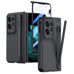 For Oppo Find N2 5G PC Phone Case Skin Touch Phone Cover with Tempered Glass Film / Stylus Pen - Black