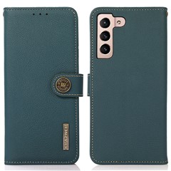 KHAZNEH For Samsung Galaxy A35 5G Magnetic Phone Case RFID Blocking Genuine Cow Leather Card Holder Cover - Green