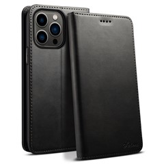 SUTENI for iPhone 15 Pro Max Simple Leather Case Wallet Phone Cover - Black